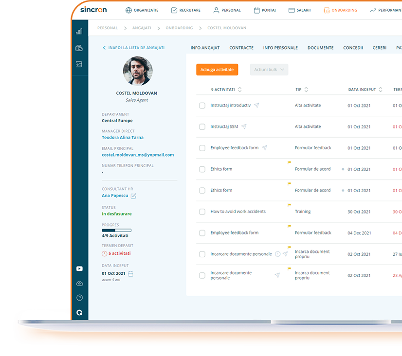 onboarding angajati in sistem software HCM - Sincron HR