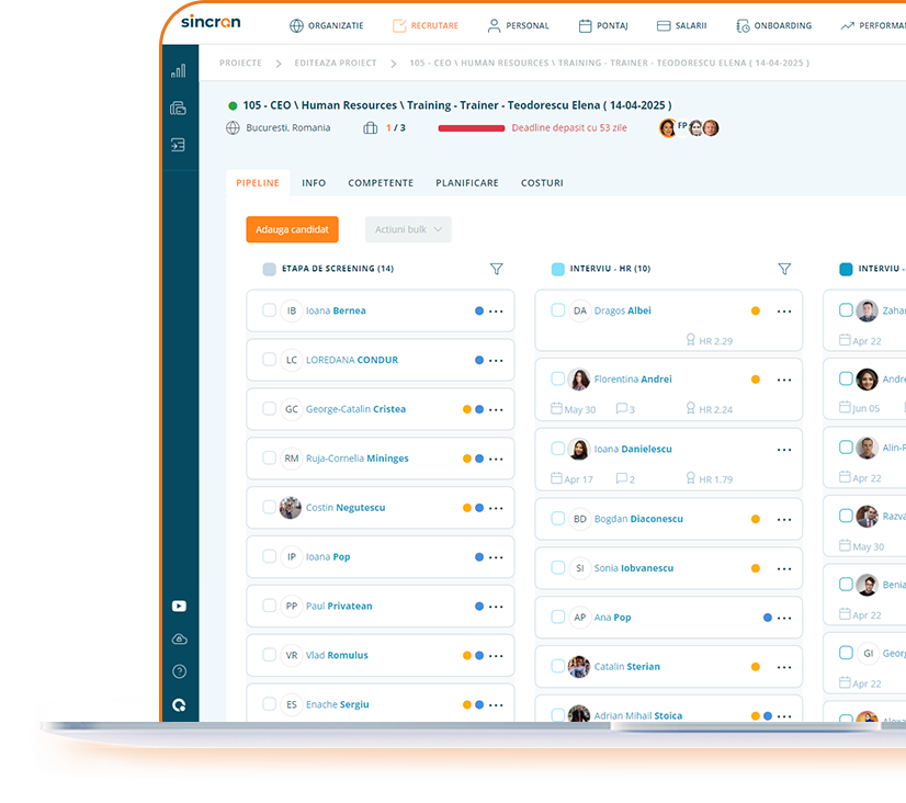recrutare in sistem software HCM - Sincron HR